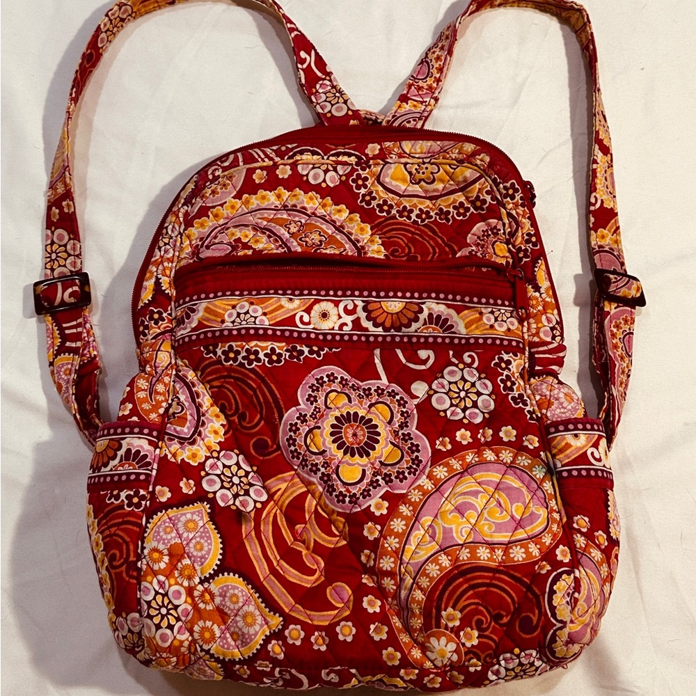 Vera Bradley Red Paisley Quilted Backpack Purse Crossbody Bag - Picture 3 of 14